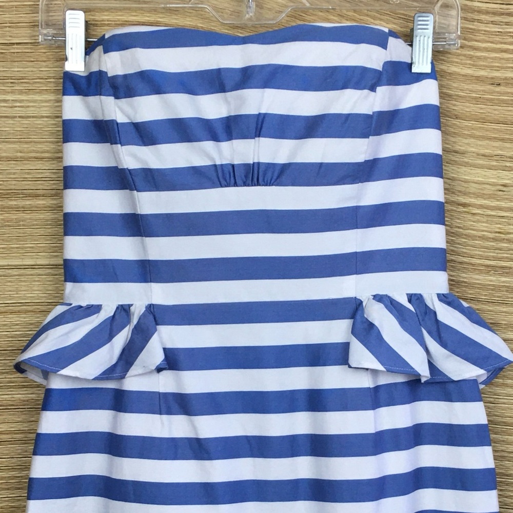 Lilly Pulitzer Maybell Peplum Ruffled Blue Striped Strapless  Dress Size 4 - Picture 5 of 12